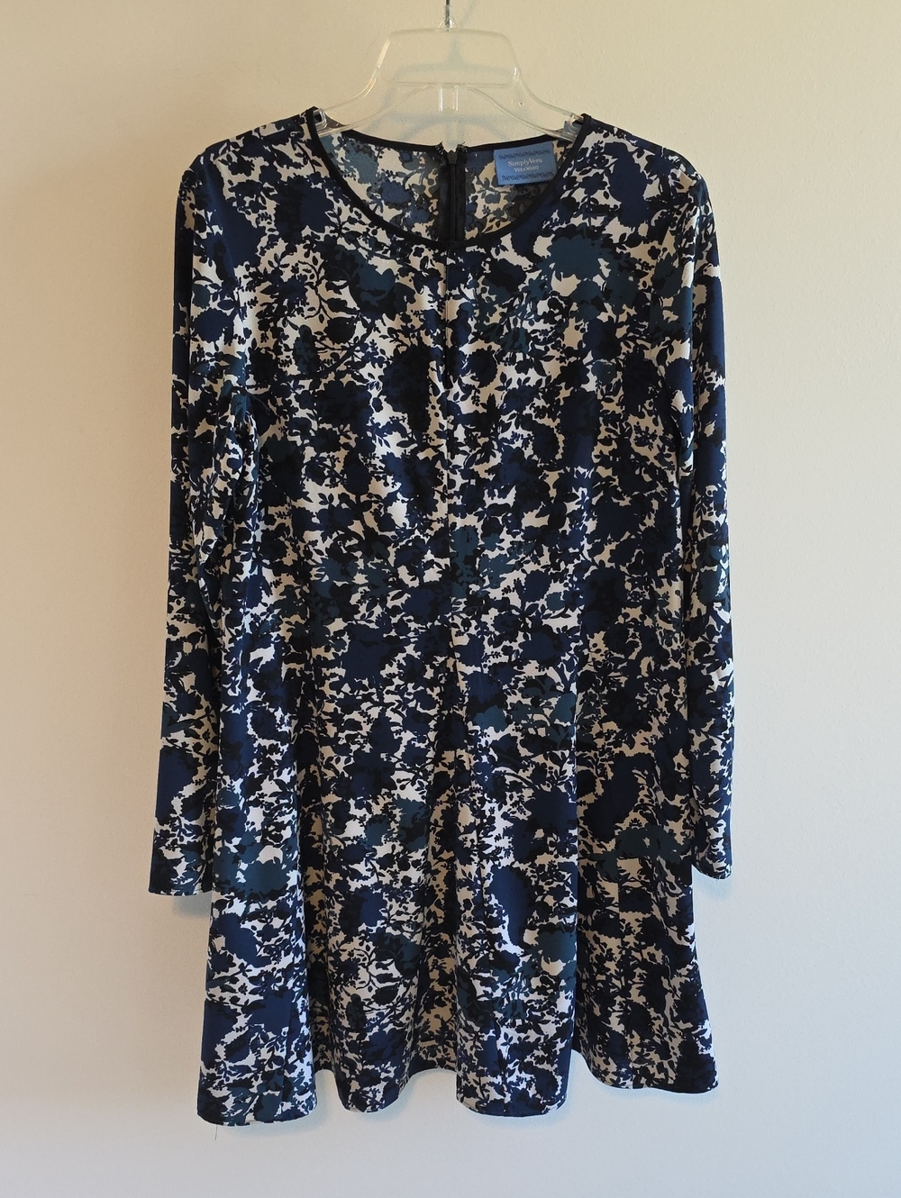 Simply Vera Vera Wang Dress Womens Size Large Navy Long Sleeve Floral Print